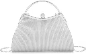 KUANG! Women Clutch Evening Bag Pleated Wedding Handbag Bag Silk Shoulder Bag Satchel for Party
