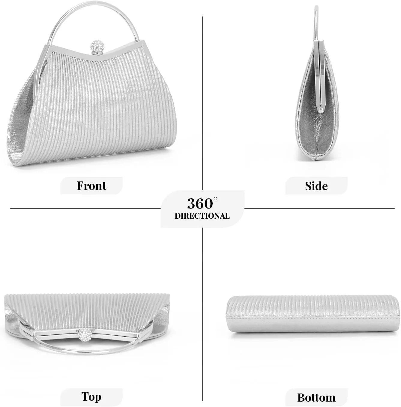 KUANG! Women Clutch Evening Bag Pleated Wedding Handbag Bag Silk Shoulder Bag Satchel for Party