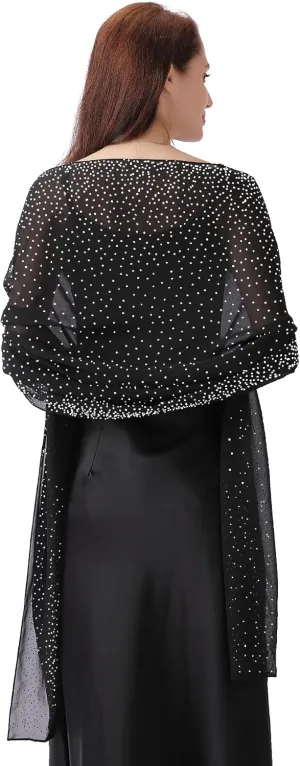 Ladiery Shawl and Wraps for Evening Dresses, Soft Sheer Chiffon Sparkly Rhinestone Wedding Scarf Formal Shawl Wraps for Women