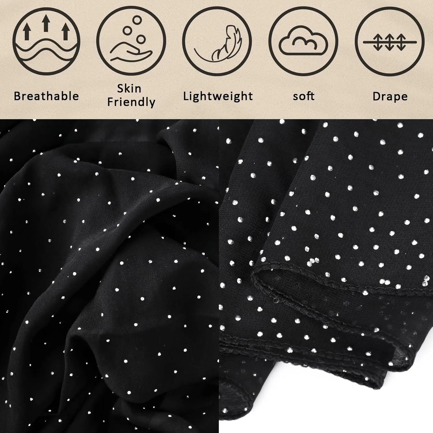 Ladiery Shawl and Wraps for Evening Dresses, Soft Sheer Chiffon Sparkly Rhinestone Wedding Scarf Formal Shawl Wraps for Women