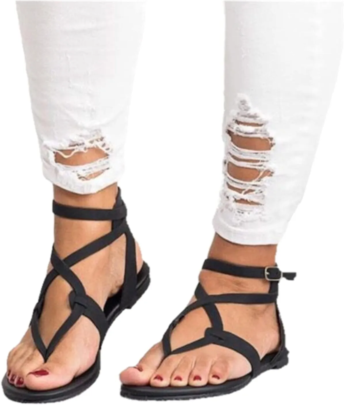 Ladmiple Sandals for Women Dressy,Womens Summer Cute Flip Flops Gladiator Strappy Sandal Casual Roman Beach Flat Shoes