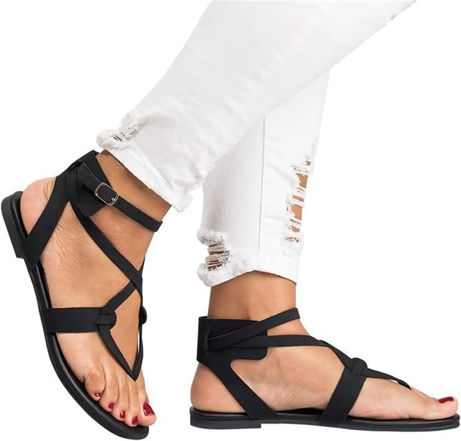Ladmiple Sandals for Women Dressy,Womens Summer Cute Flip Flops Gladiator Strappy Sandal Casual Roman Beach Flat Shoes