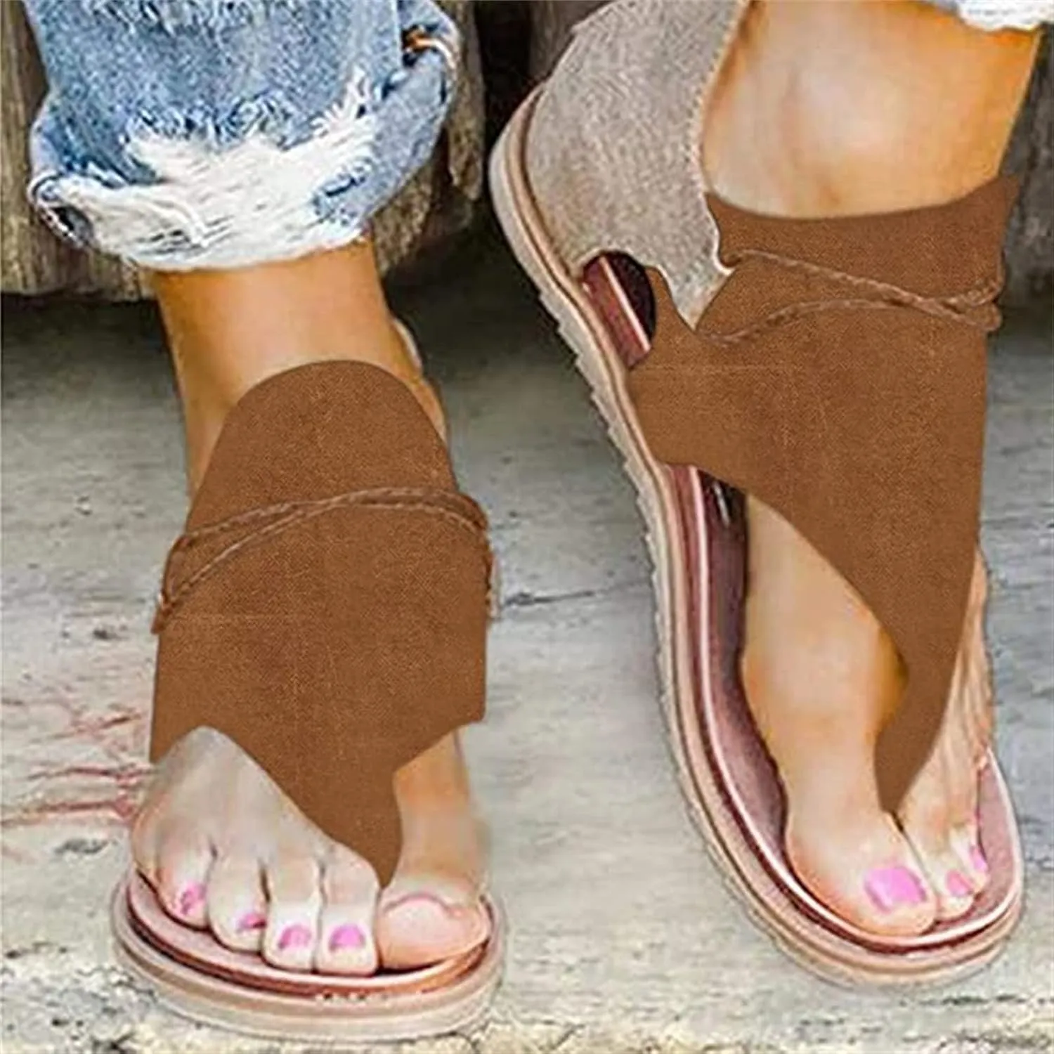 Ladmiple Sandals Women Dressy Summer Bohemian Clip Toe Platform Sandal Causal Beach Travel Gladiator Slippers Flat Shoe