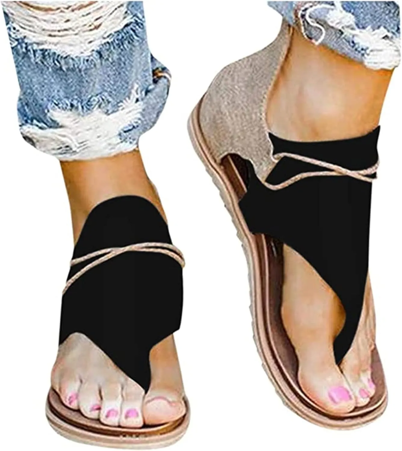 Ladmiple Sandals Women Dressy Summer Bohemian Clip Toe Platform Sandal Causal Beach Travel Gladiator Slippers Flat Shoe