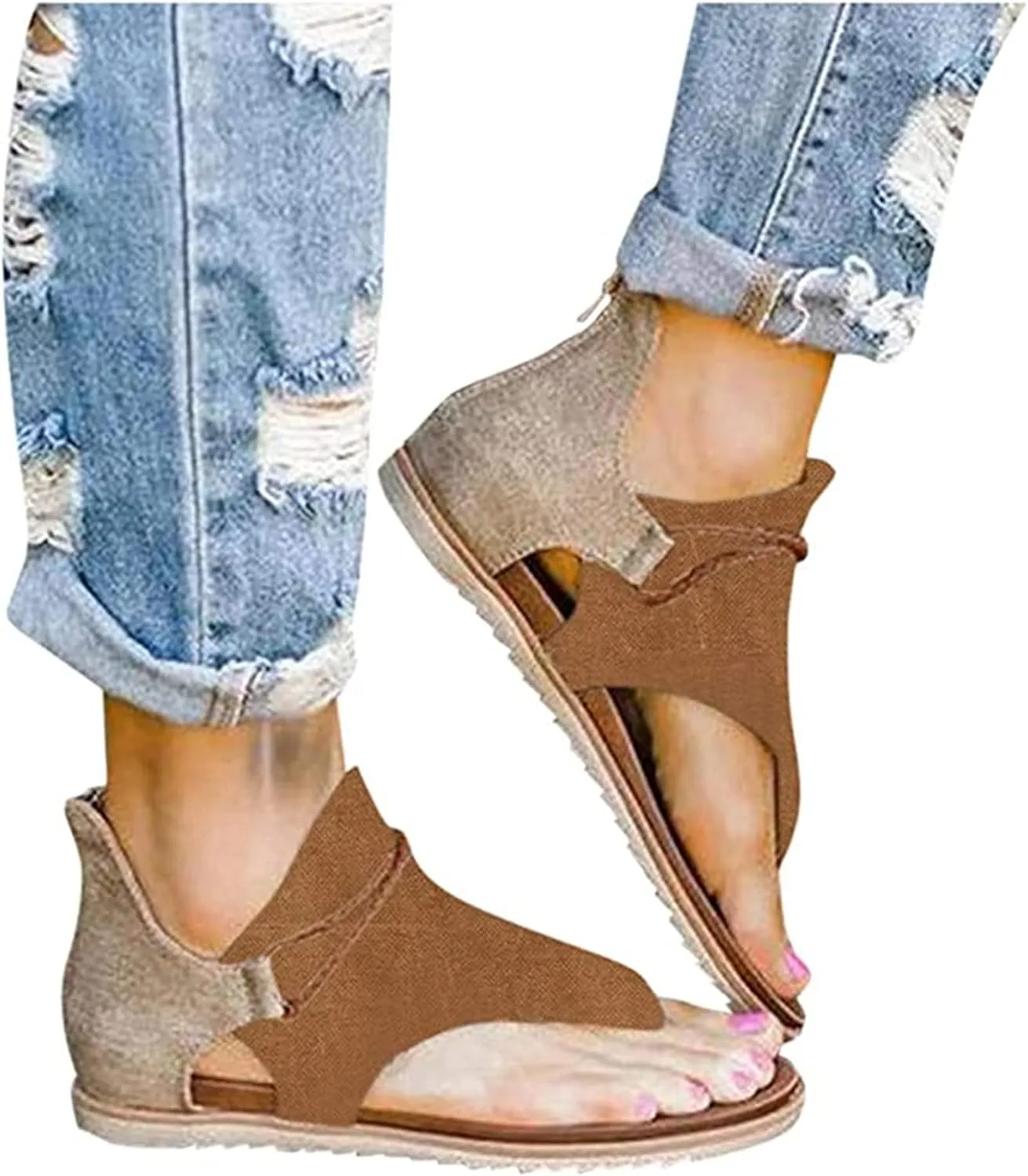 Ladmiple Sandals Women Dressy Summer Bohemian Clip Toe Platform Sandal Causal Beach Travel Gladiator Slippers Flat Shoe