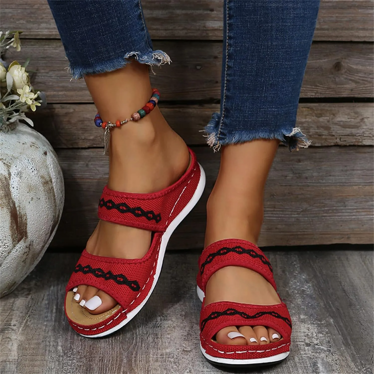 Ladmiple Sandals Women Fashion Dressy Slides Summer Casual Comfortable Walking Orthotic Flip Flops Orthopedic Slippers