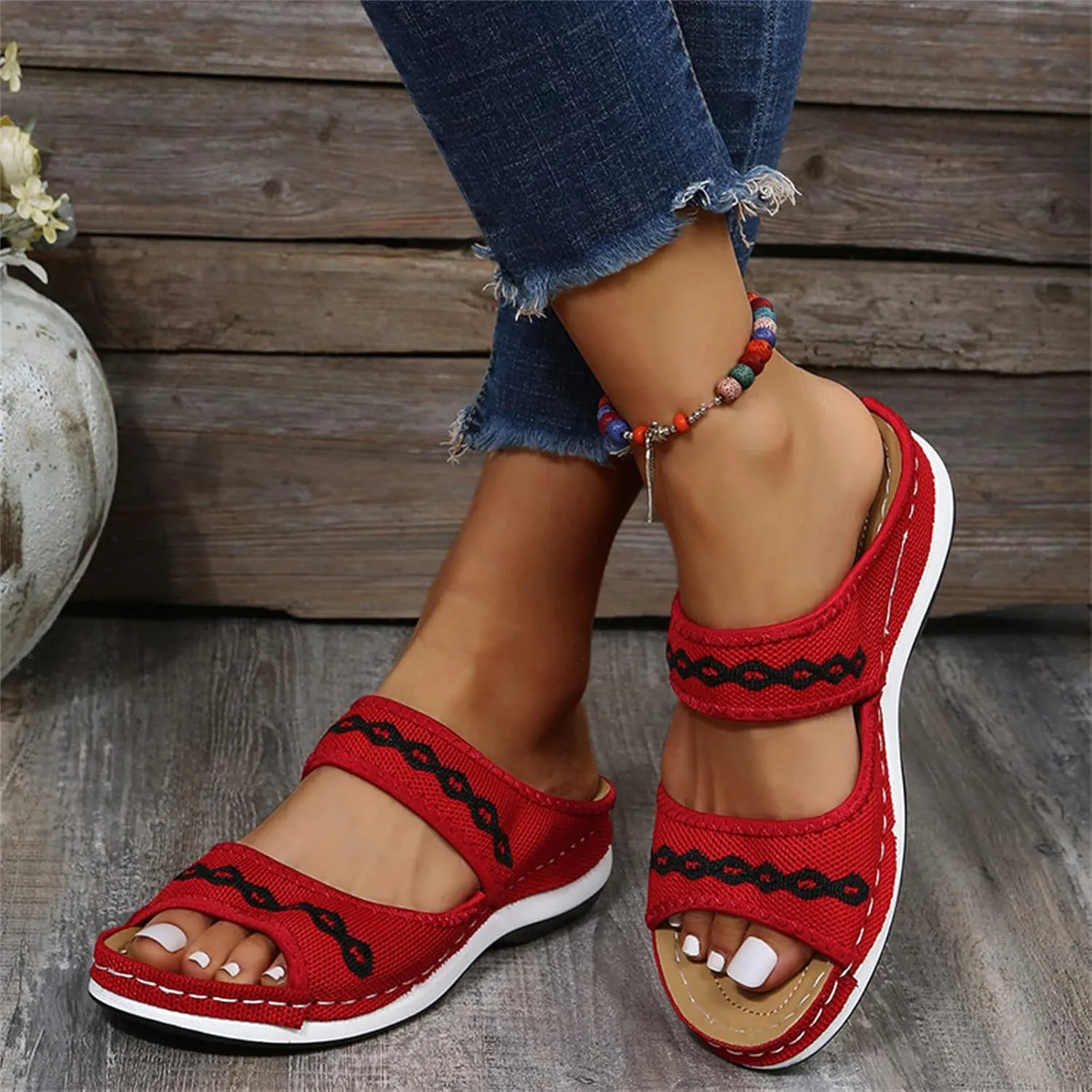 Ladmiple Sandals Women Fashion Dressy Slides Summer Casual Comfortable Walking Orthotic Flip Flops Orthopedic Slippers