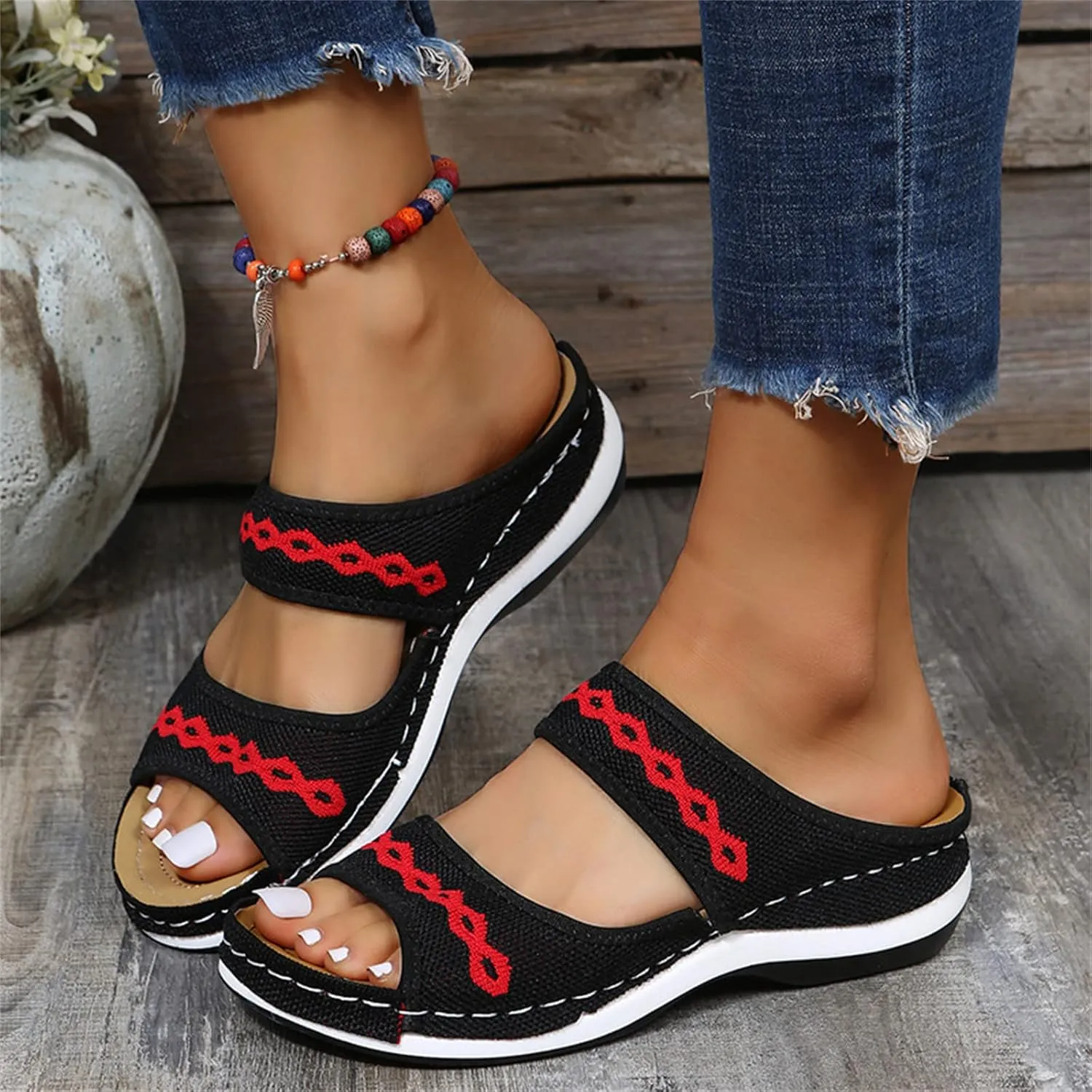 Ladmiple Sandals Women Fashion Dressy Slides Summer Casual Comfortable Walking Orthotic Flip Flops Orthopedic Slippers
