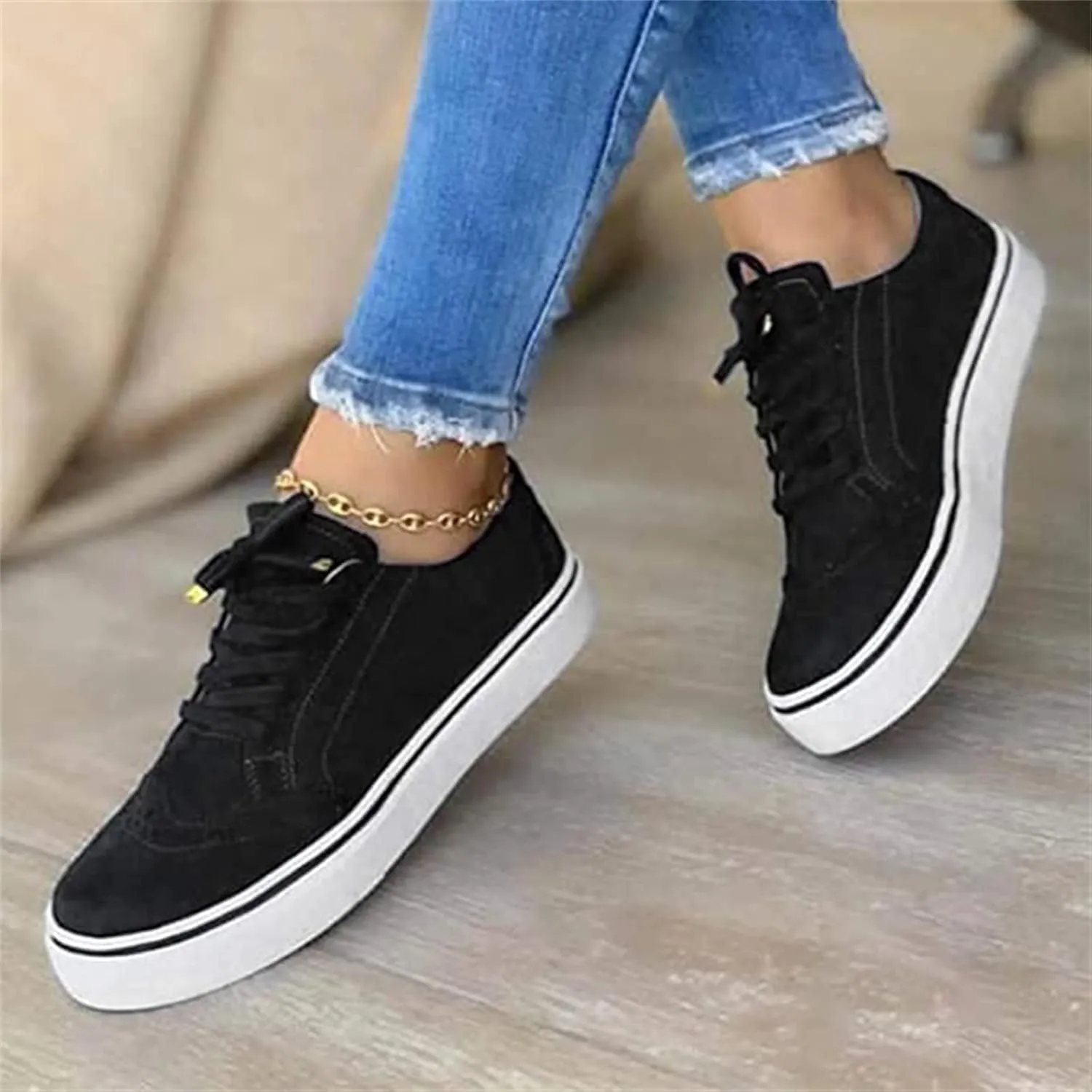 Ladmiple Shoes For Women Dressy Casual Flats Leather Sneakers Lace ups Walking Comfortable Summer Fashion Slip On Loafers