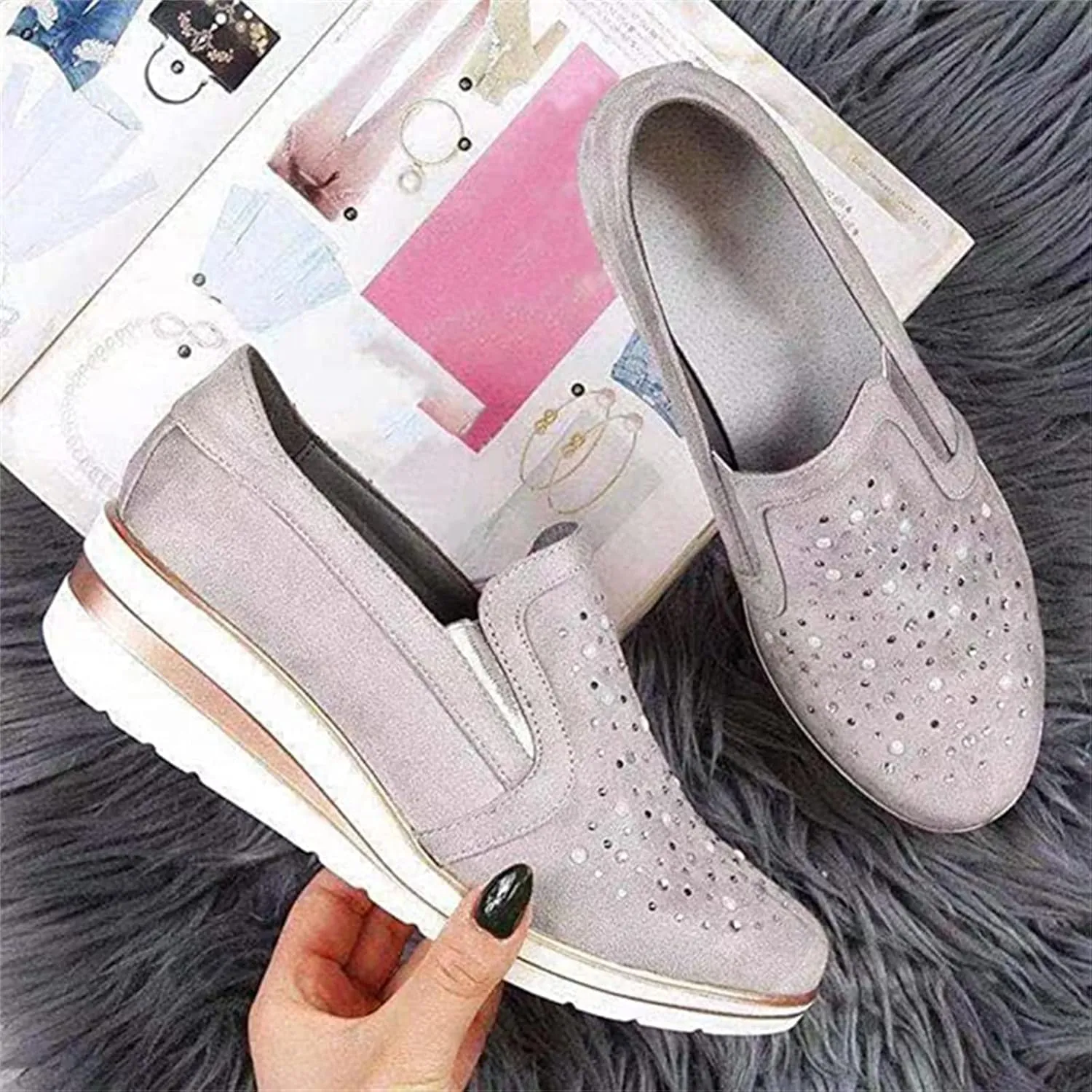Ladmiple Shoes For Women Sneakers Slip Ons Lace ups Casual Leather Walking Shoes Summer Fashion Platform Flats Loafers