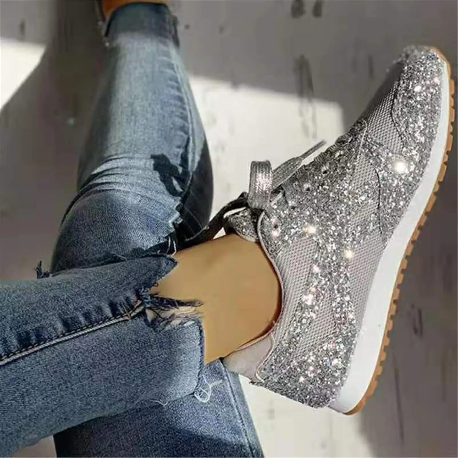 Ladmiple Shoes For Women Sneakers Trendy Lace ups Casual Walking Shoes Summer Fashion Slip On Platform Flats Loafers