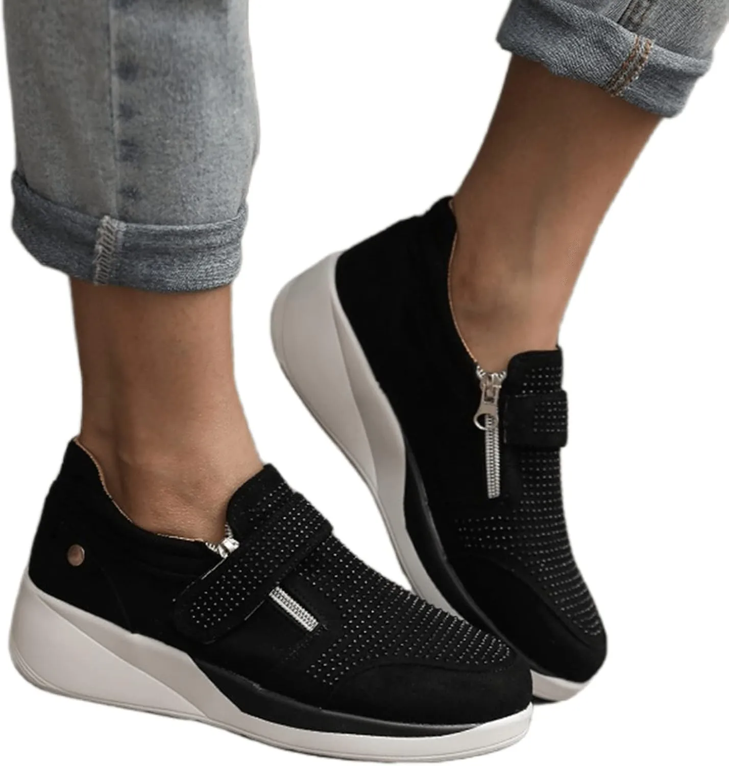 Ladmiple Shoes For Women Sneakers Trendy Walking Shoes Daily Comfy Running Tennis Shoes Slip On Fashion Platform Sneaker