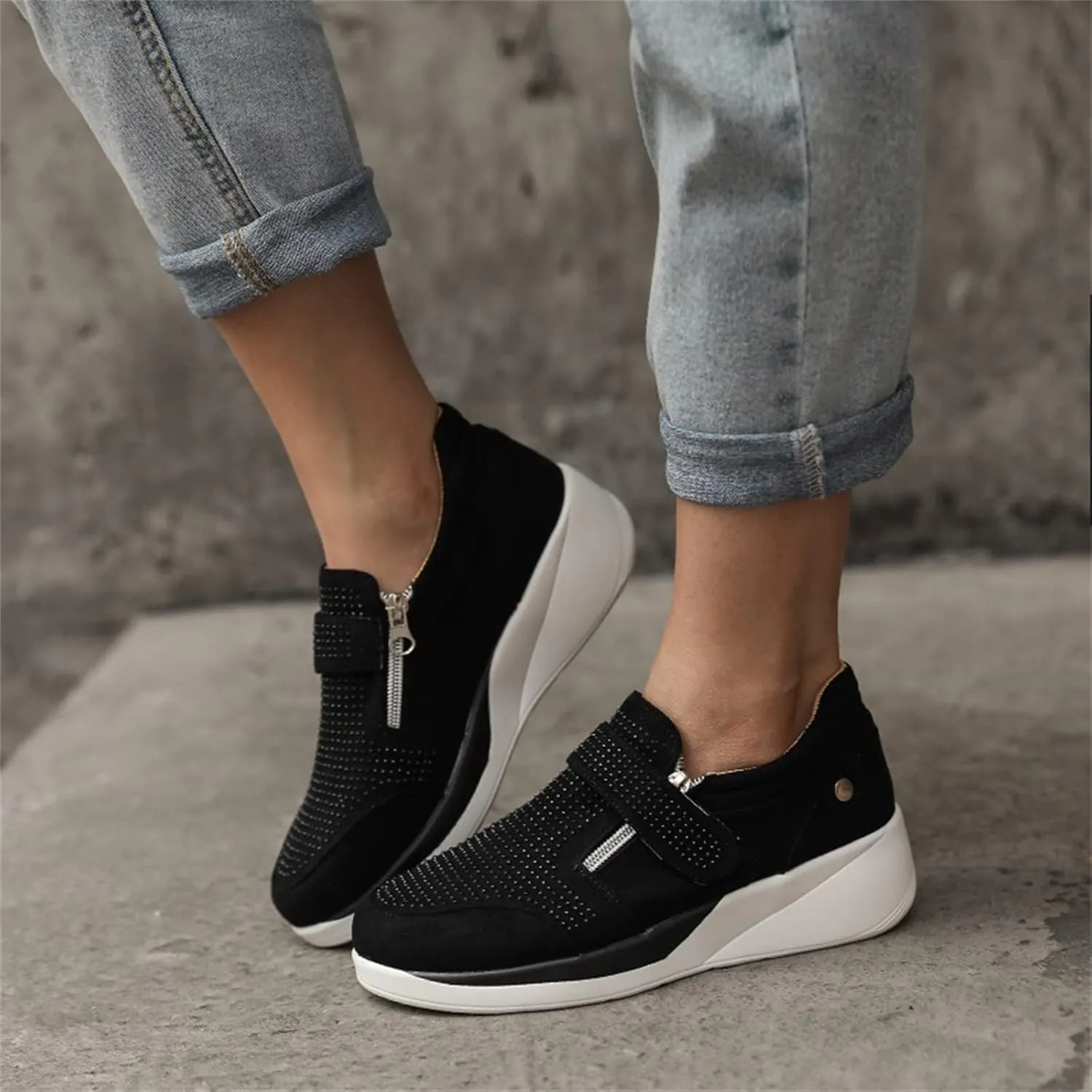Ladmiple Shoes For Women Sneakers Trendy Walking Shoes Daily Comfy Running Tennis Shoes Slip On Fashion Platform Sneaker