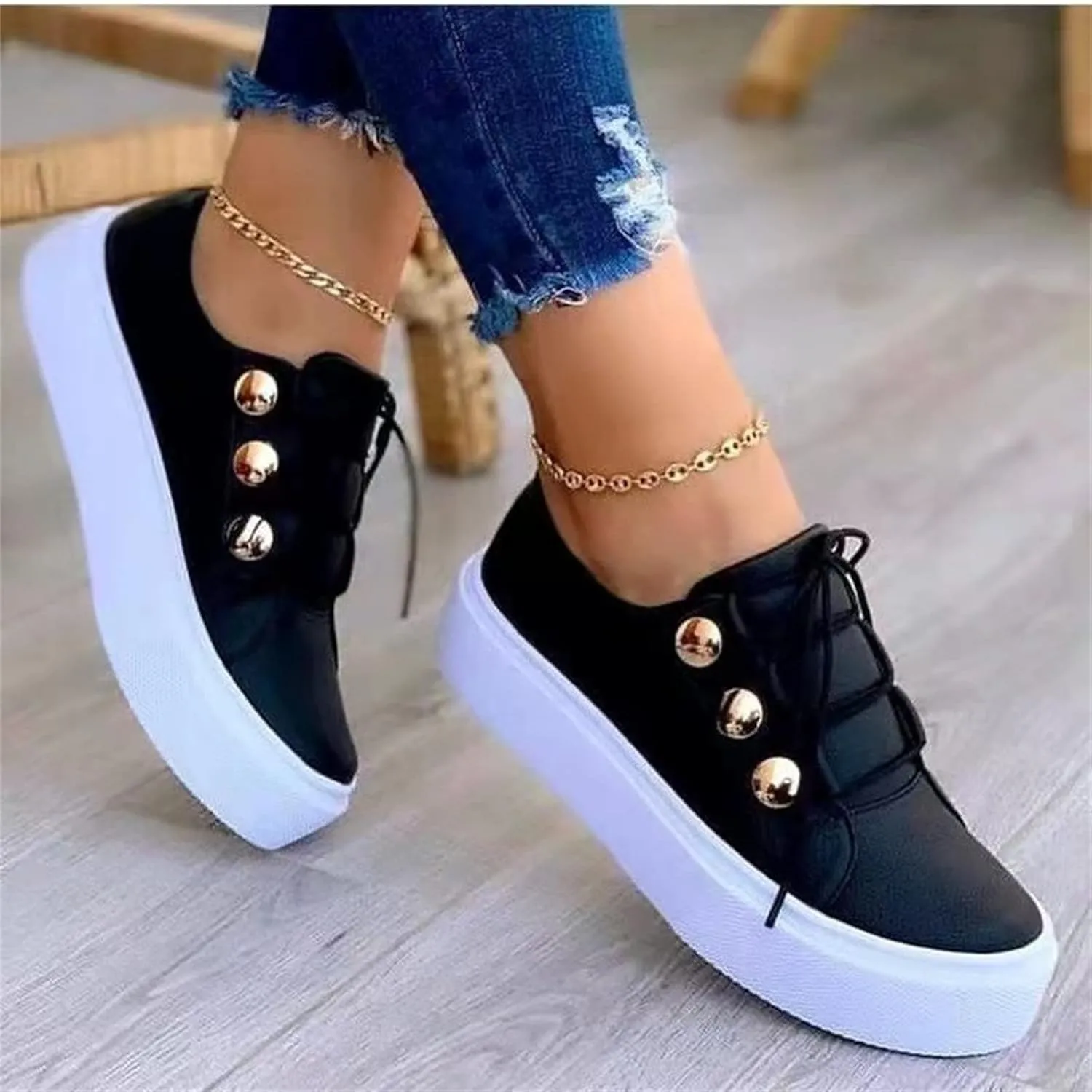 Ladmiple Sneakers For Women Slip On Wide Width Walking Shoes Platform Loafers Casual Dressy Summer Lace Up Flats Shoes