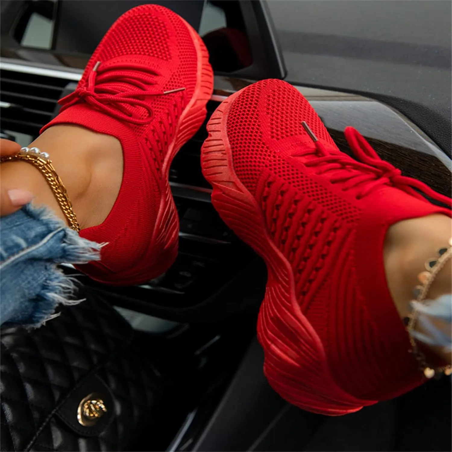 Ladmiple Sneakers For Women Trendy 2025 Slip On Running Shoes Lightweight Gym Workout Walking Tennis Shoes Fashion Sneakers