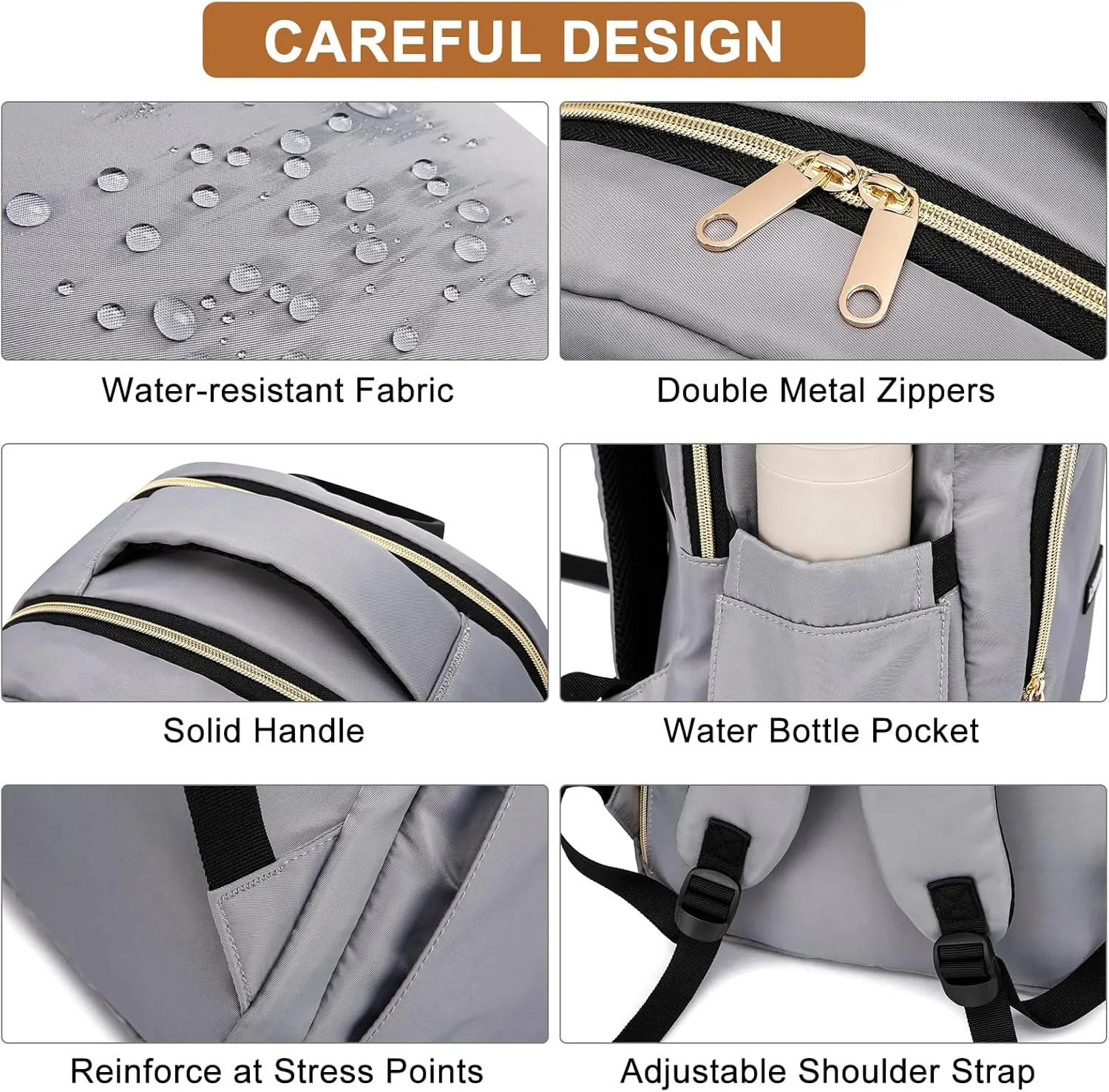 Laptop Backpack for Women, School Backpacks for Teens, 15.6 Inch Fashion Work Backpack with USB Port, Large Bookbag for Student, Teacher, Water Resistant Casual Daypack for Travel, Grey-Brown