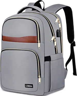 Laptop Backpack for Women, School Backpacks for Teens, 15.6 Inch Fashion Work Backpack with USB Port, Large Bookbag for Student, Teacher, Water Resistant Casual Daypack for Travel, Grey-Brown