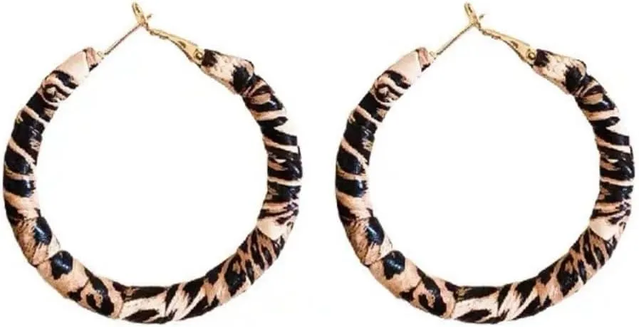 Large 925 Silver Plated Leopard Print Hoop Earrings for Women Round Earrings Leather Luxe Statement Jewelry 15g Gift earrings Vintage Statement