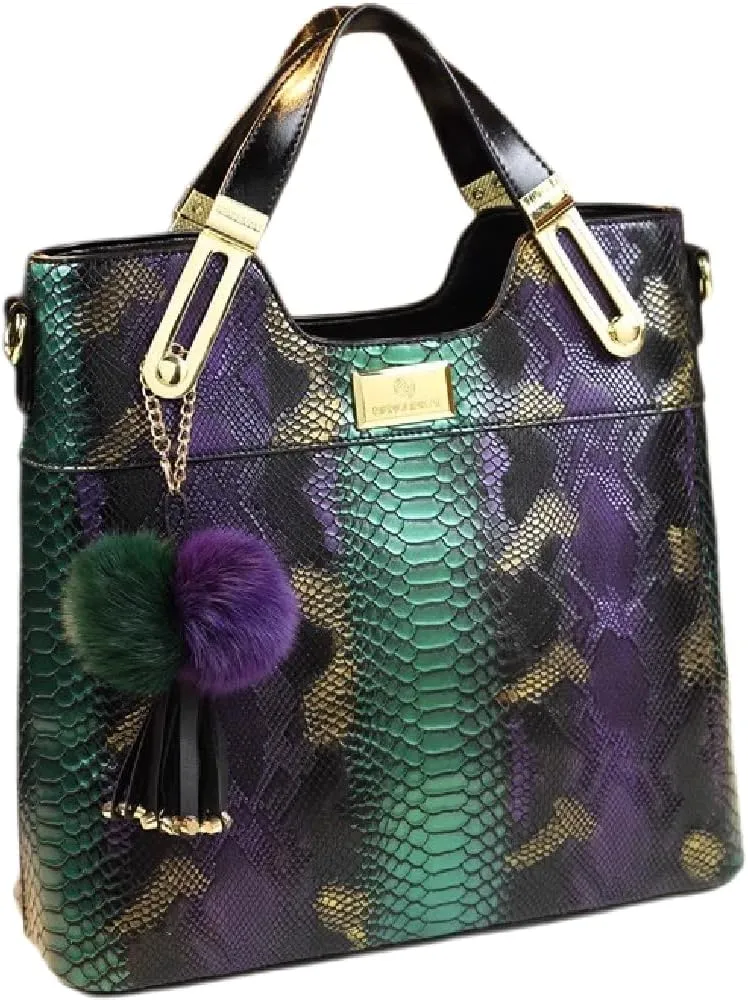 Large Serpentine Leather Women's Top Handle Satchel Handbags Fashion Chain Bag Tassel Purses Shoulder Messenger Bags