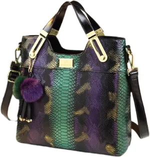 Large Serpentine Leather Women's Top Handle Satchel Handbags Fashion Chain Bag Tassel Purses Shoulder Messenger Bags