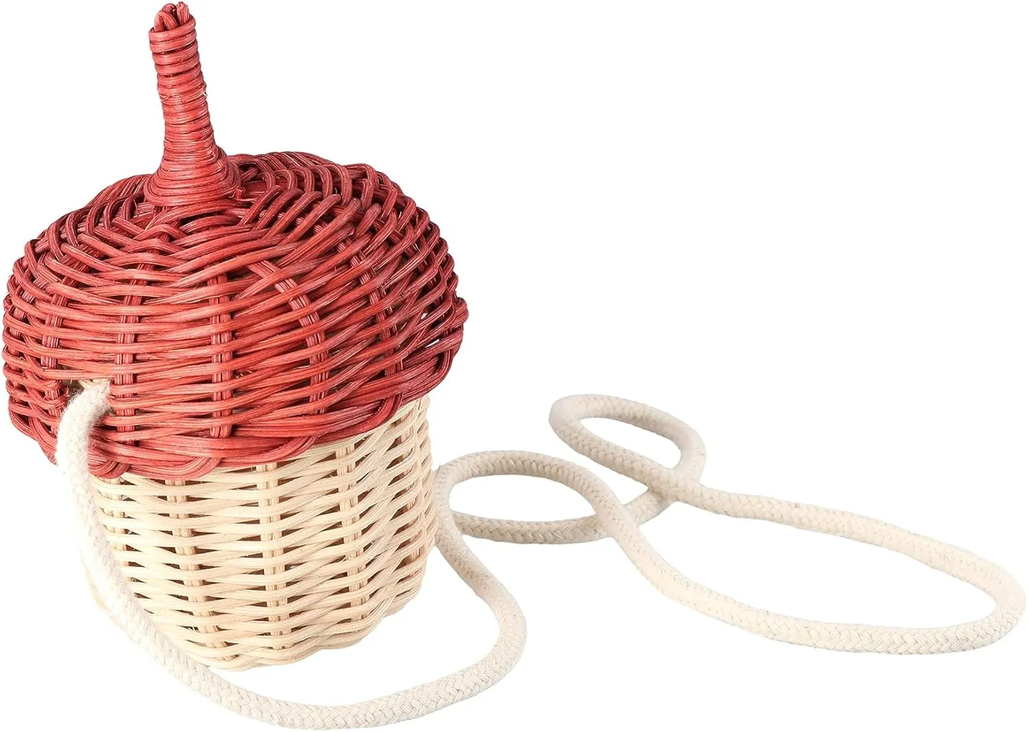 Leadigol Women Rattan Handbag -Acorn Shape Crossbody Satchel,Hand-woven Shoulder Bag for Girls Mini Summer Beach Woven Shoulder Bag Purse Clutch Bag