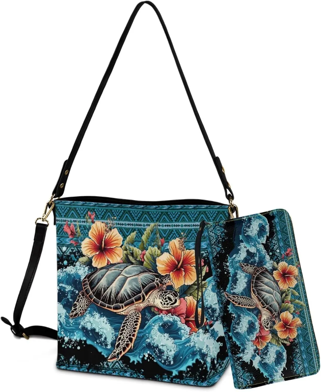 Leather Women Top Handbags Set of 2, Large Satchel Shoulder Purse Crossbody Hobo Bags with Wallet