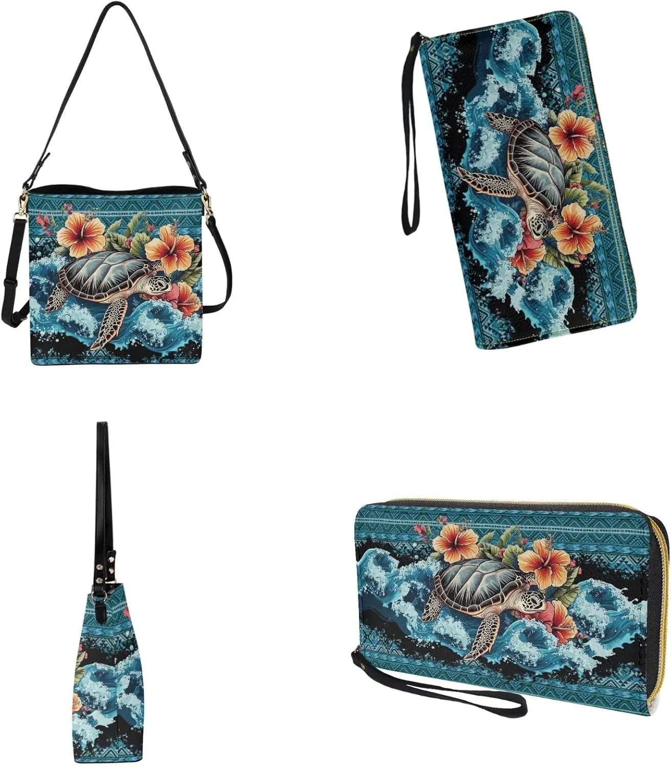 Leather Women Top Handbags Set of 2, Large Satchel Shoulder Purse Crossbody Hobo Bags with Wallet