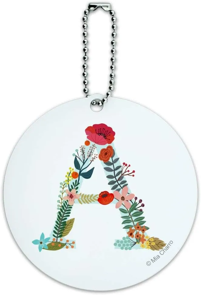 Letter A Floral Round Luggage ID Tag Card Suitcase Carry-On