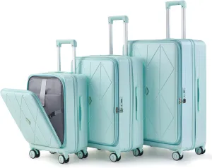 Lightweight and Spacious 3-Piece Expandable Luggage Set with Front Laptop Pocket, Mint Green