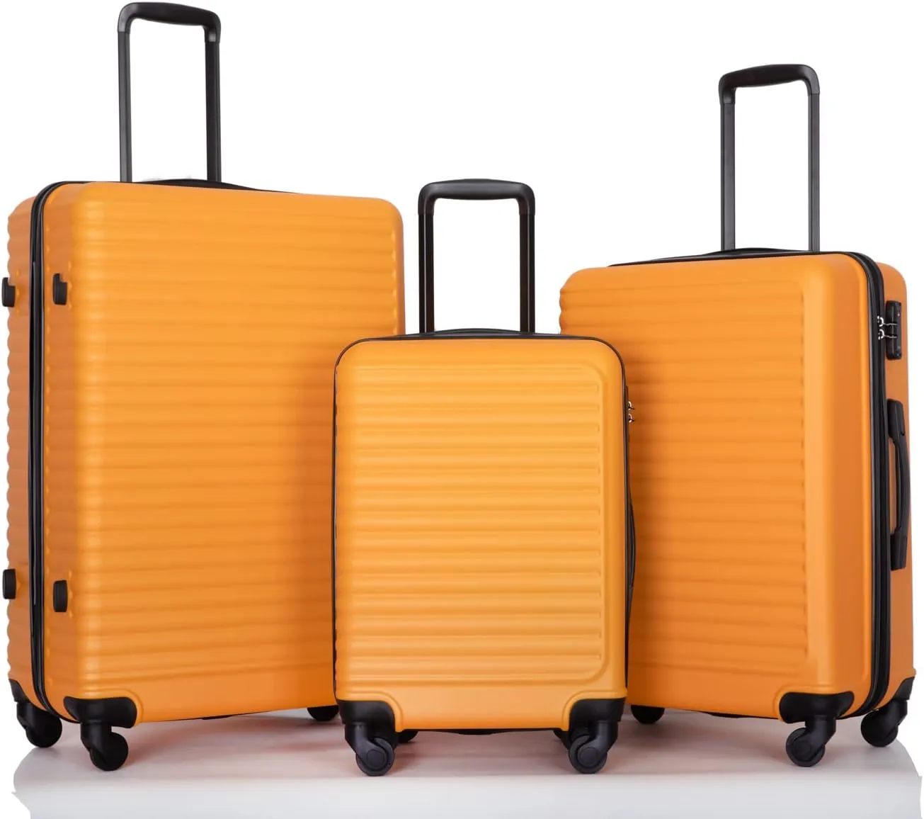 Lightweight and Spacious 3 Piece Luggage Set with Spinner Wheels for Easy Travel, Orange