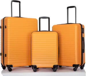 Lightweight and Spacious 3 Piece Luggage Set with Spinner Wheels for Easy Travel, Orange