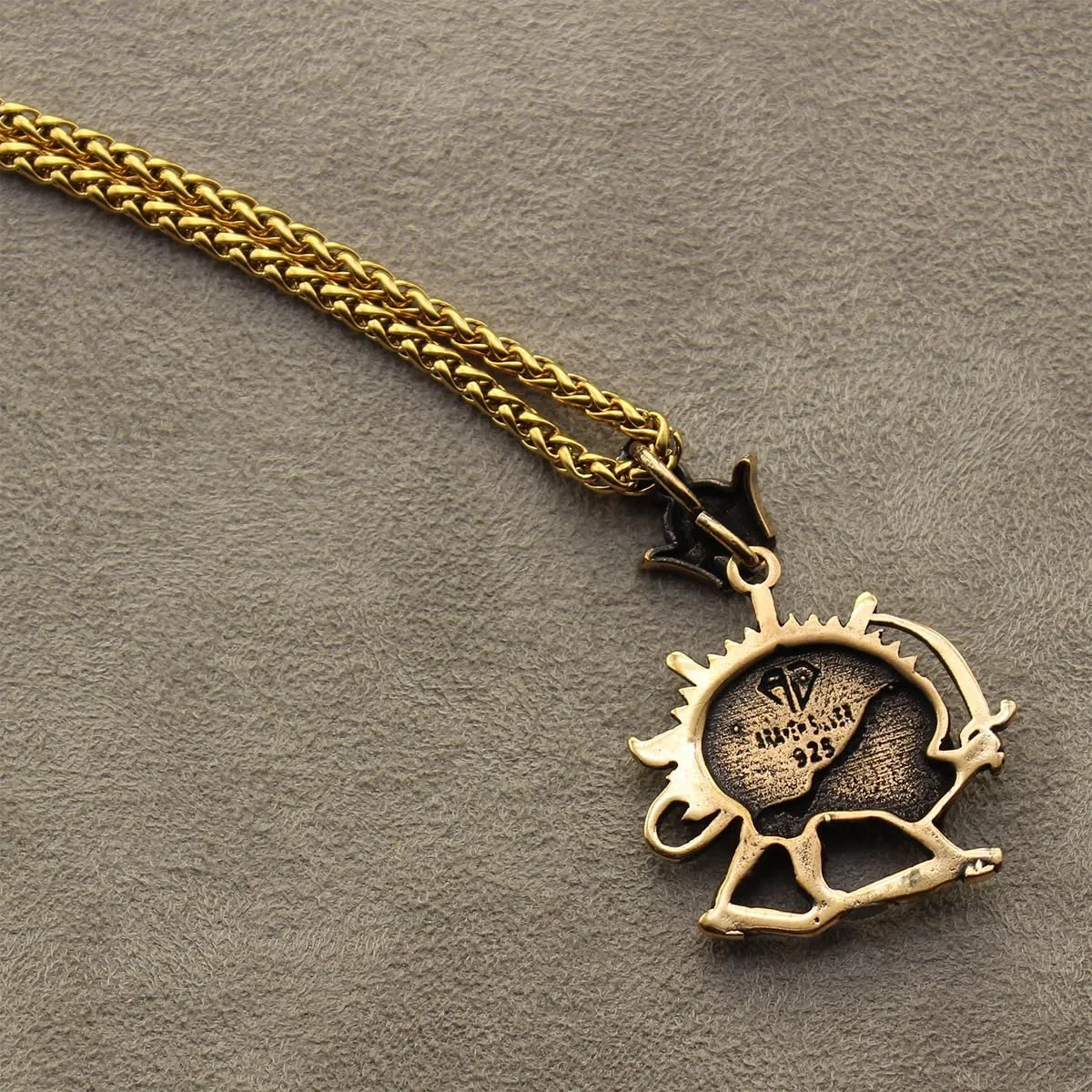 Lion and Sun Persian Pahlavi Crown Pendant Necklace Chain Vintage Style