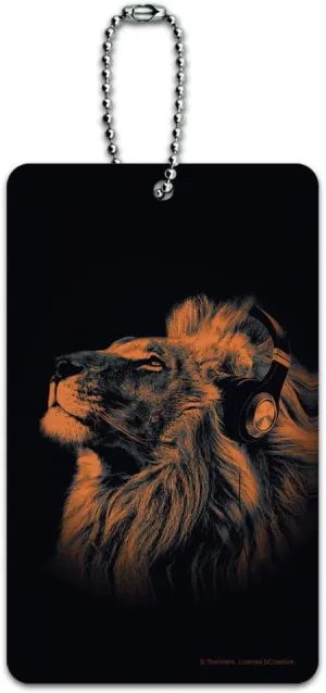 Lion Wearing Headphones Music Luggage Card Suitcase Carry-On ID Tag