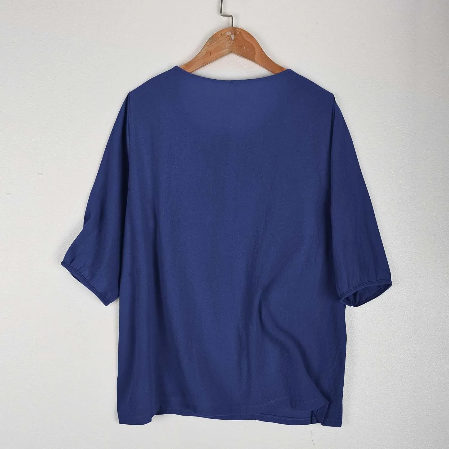 Lmdudan Cotton Linen Embroidered Tops for Women Peasant Shirt Boho Ethnic Style Mexican Blouse 3/4 Sleeve Button Tunic Tshirt