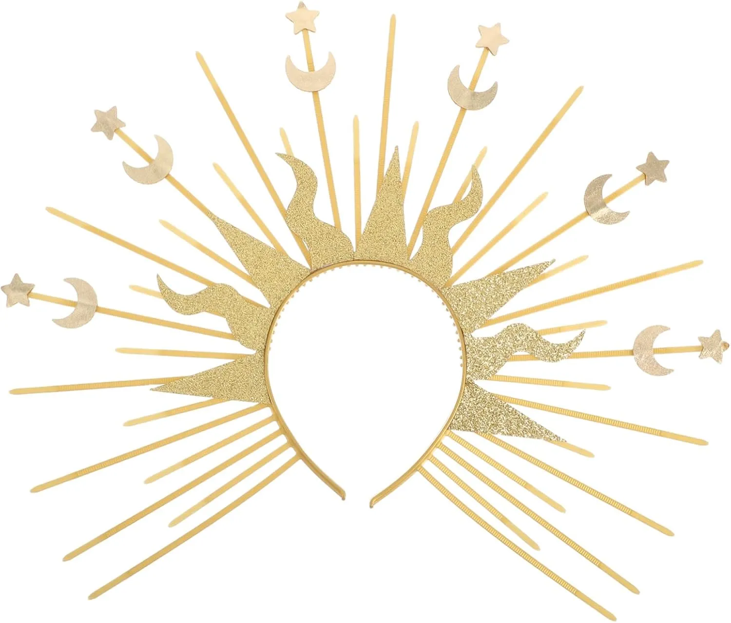 Luxurious Gold Headpiece Sunburst Goddess Tiara Star Moon Crown for Women