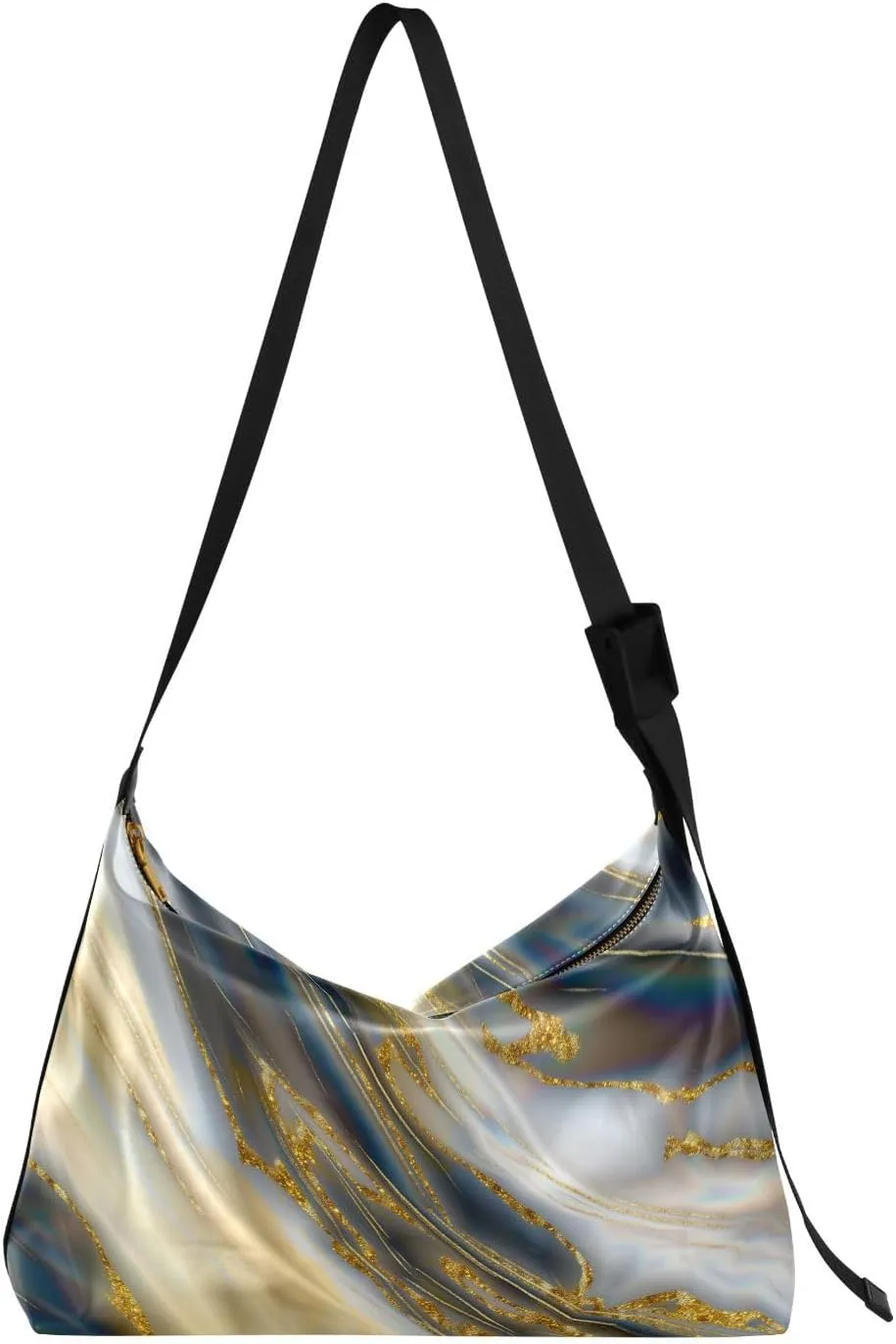 Luxury Abstract Golden Hobo Crossbody Bags for Women Leather Large Shoulder Bag Cross Body Trendy Womens Tote Bags Handbag for Travel Shopping
