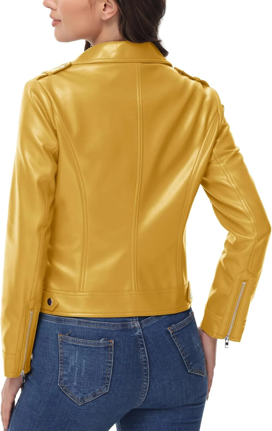 MAGCOMSEN Women's Leather Jacket Zipped Moto Jacket Lightweight Faux Leather Biker Jackets Fall Autumn Lapel Jackets