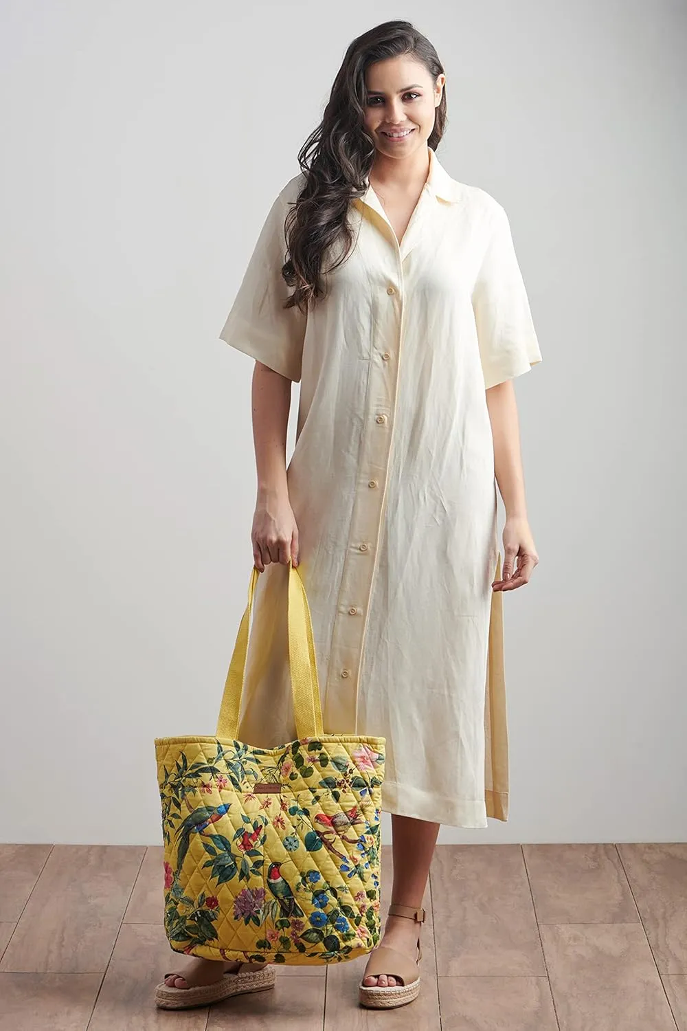 Maison d' Hermine Shopping Bags Cotton Quilted Tote Bag with Zipper Pockets Small Pouch Reusable Grocery Bag Work Travel