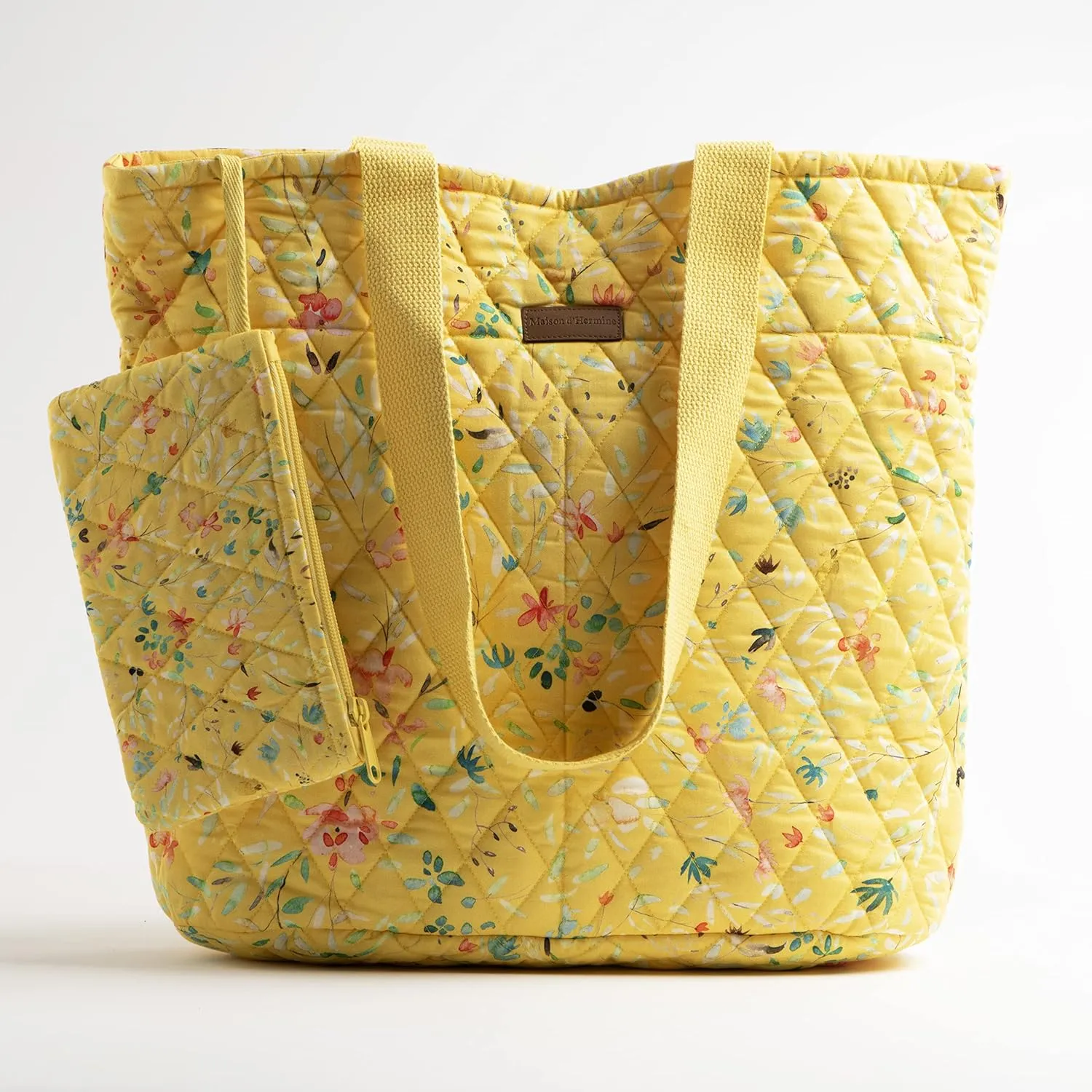 Maison d' Hermine Shopping Bags Cotton Quilted Tote Bag with Zipper Pockets Small Pouch Reusable Grocery Bag Work Travel