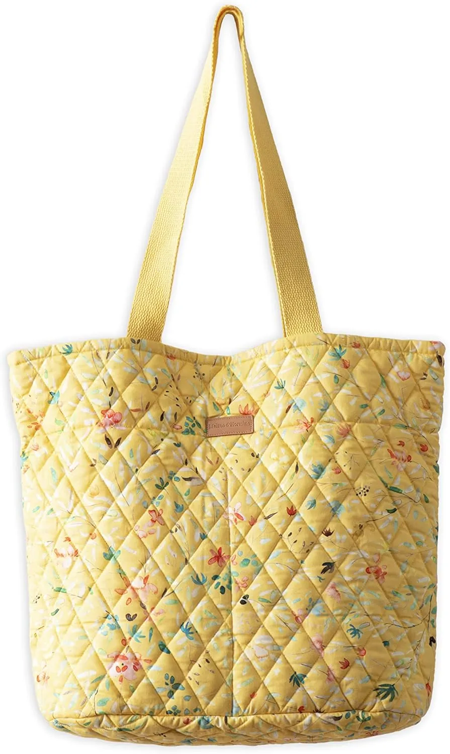 Maison d' Hermine Shopping Bags Cotton Quilted Tote Bag with Zipper Pockets Small Pouch Reusable Grocery Bag Work Travel