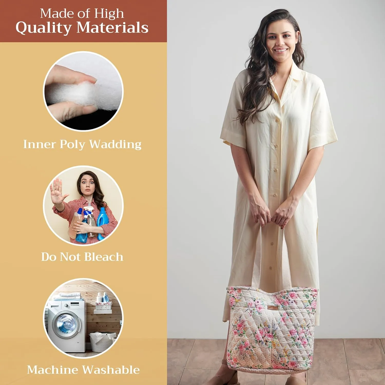 Maison d' Hermine Shopping Bags Cotton Quilted Tote Bag with Zipper Pockets Small Pouch Reusable Grocery Bag Work Travel