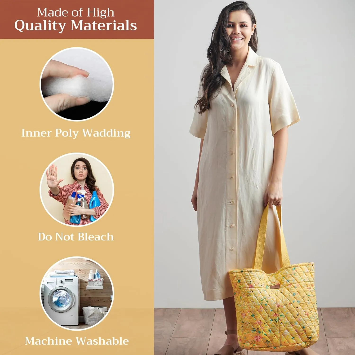 Maison d' Hermine Shopping Bags Cotton Quilted Tote Bag with Zipper Pockets Small Pouch Reusable Grocery Bag Work Travel