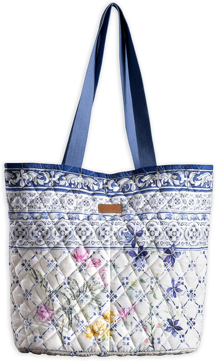 Maison d' Hermine Shopping Bags Cotton Quilted Tote Bag with Zipper Pockets Small Pouch Reusable Grocery Bag Work Travel