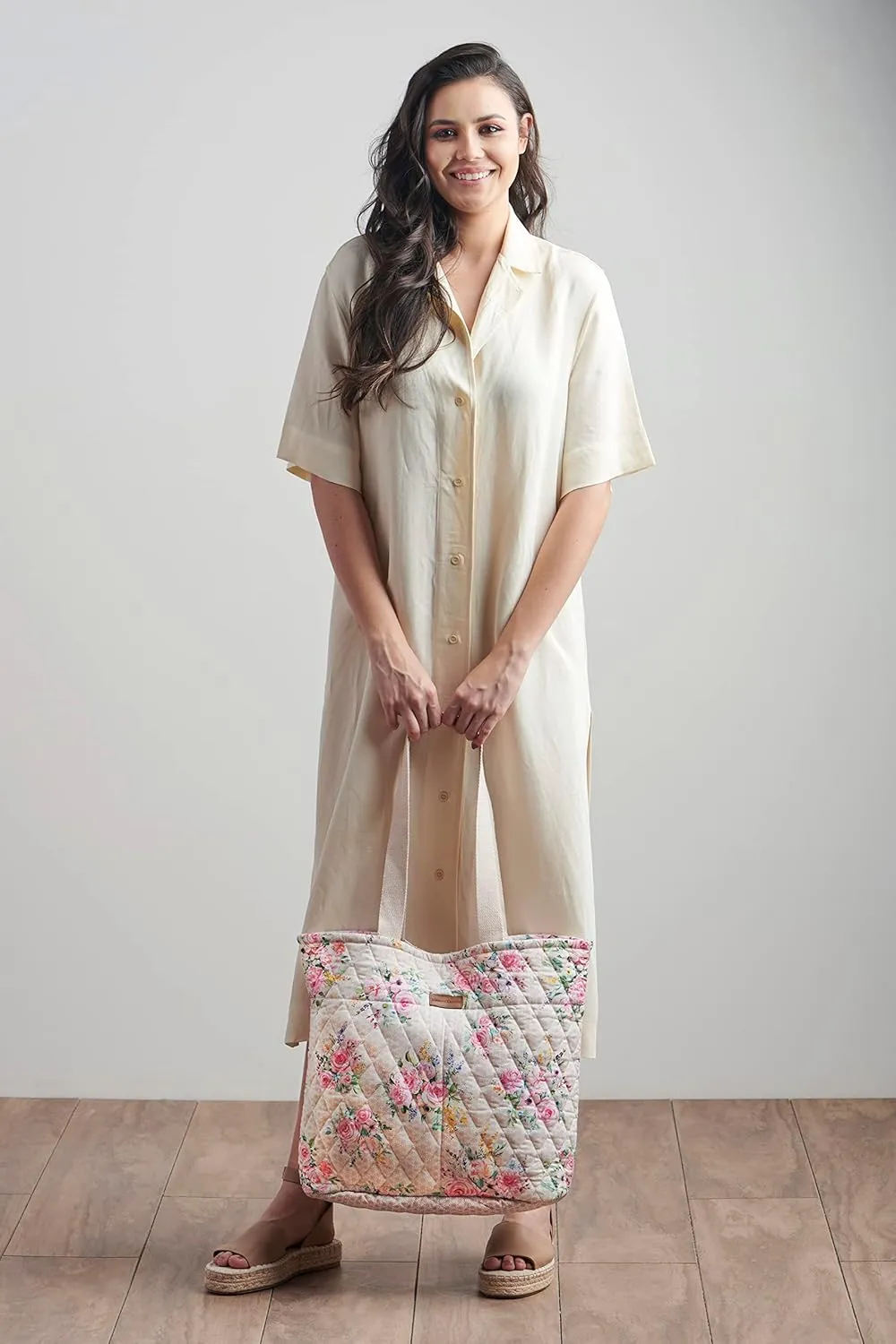 Maison d' Hermine Shopping Bags Cotton Quilted Tote Bag with Zipper Pockets Small Pouch Reusable Grocery Bag Work Travel
