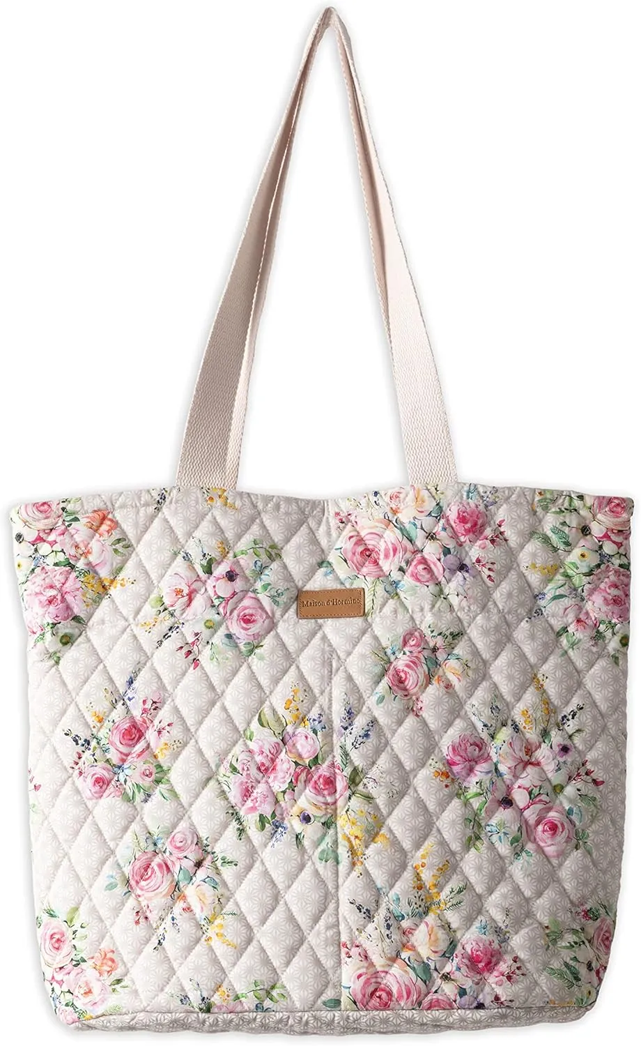 Maison d' Hermine Shopping Bags Cotton Quilted Tote Bag with Zipper Pockets Small Pouch Reusable Grocery Bag Work Travel