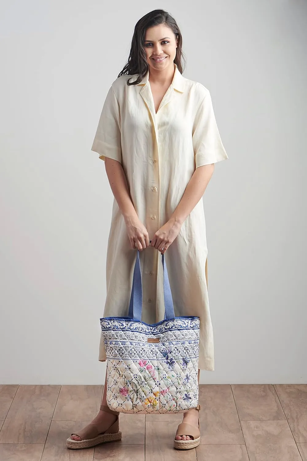 Maison d' Hermine Shopping Bags Cotton Quilted Tote Bag with Zipper Pockets Small Pouch Reusable Grocery Bag Work Travel