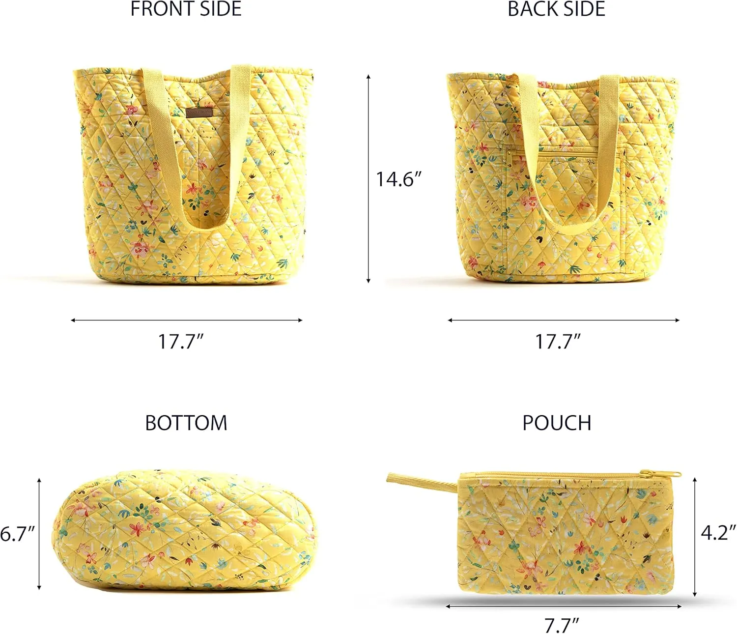 Maison d' Hermine Shopping Bags Cotton Quilted Tote Bag with Zipper Pockets Small Pouch Reusable Grocery Bag Work Travel