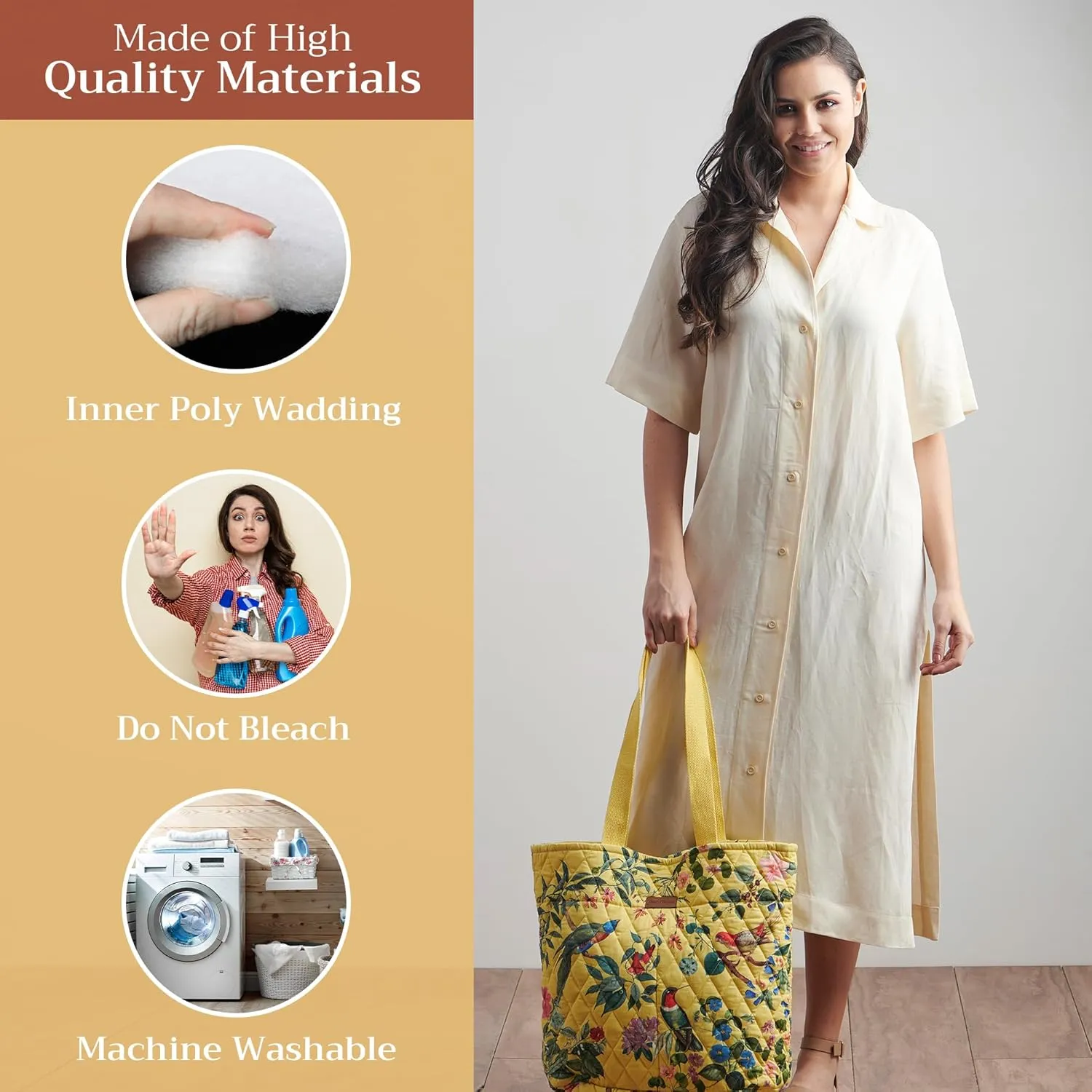 Maison d' Hermine Shopping Bags Cotton Quilted Tote Bag with Zipper Pockets Small Pouch Reusable Grocery Bag Work Travel