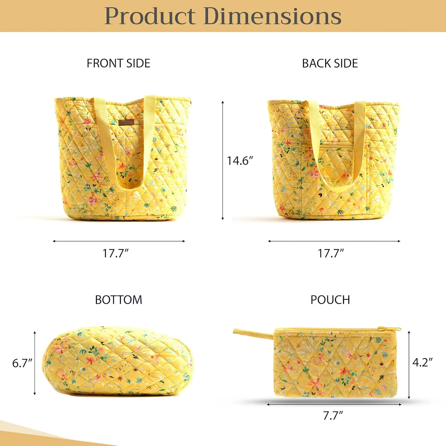 Maison d' Hermine Shopping Bags Cotton Quilted Tote Bag with Zipper Pockets Small Pouch Reusable Grocery Bag Work Travel