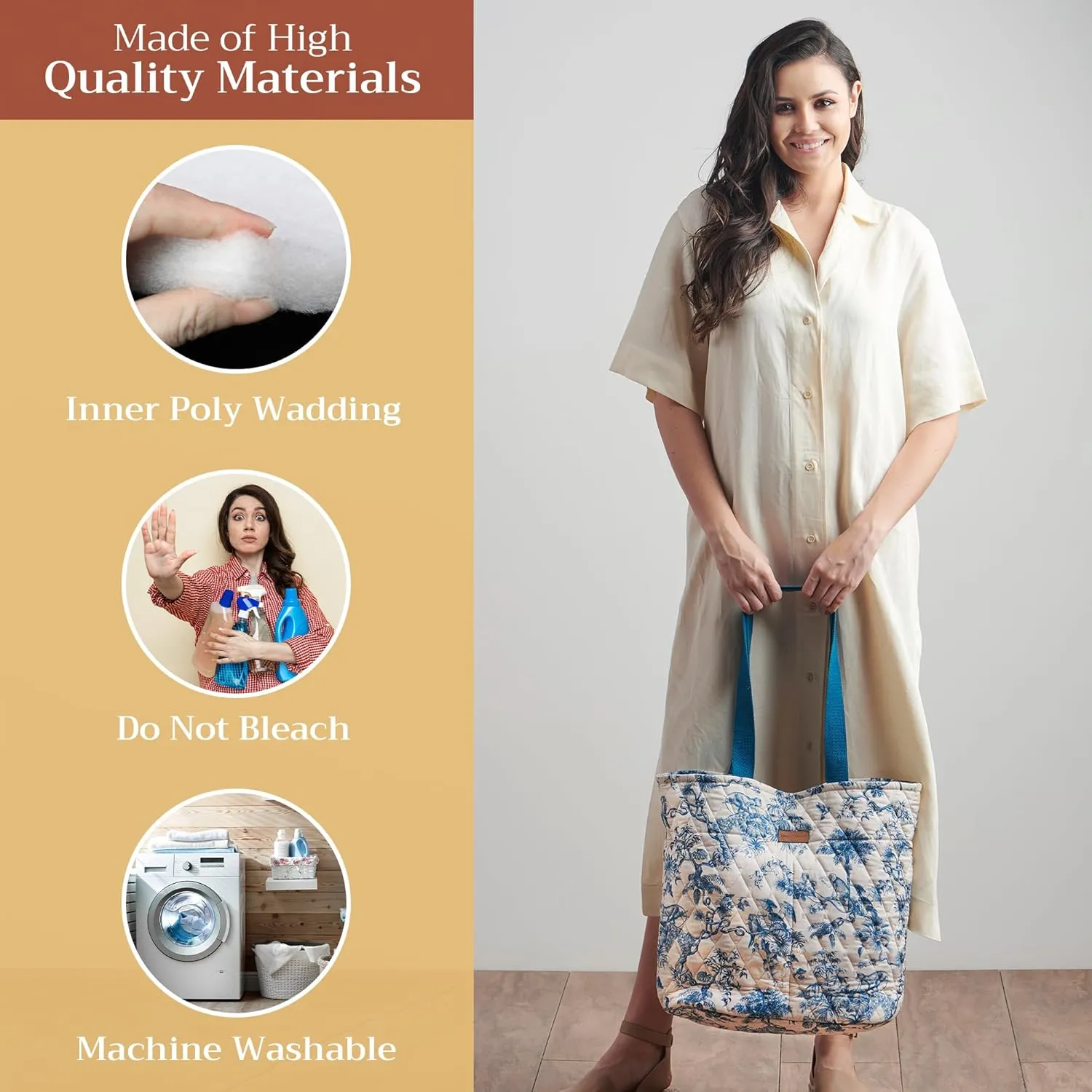 Maison d' Hermine Shopping Bags Cotton Quilted Tote Bag with Zipper Pockets Small Pouch Reusable Grocery Bag Work Travel